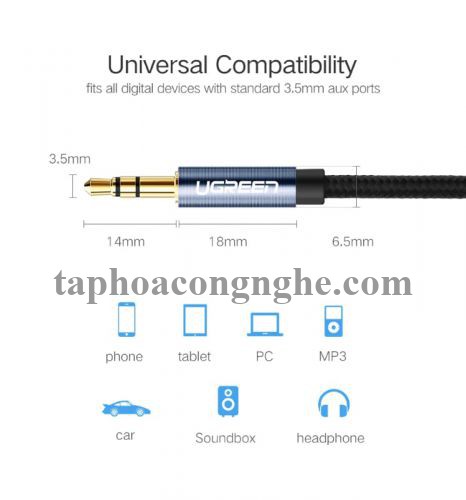 Ugreen 50360 0.5M màu Đen Cáp âm thanh 2 đầu 3.5mm dương AV112 30050360